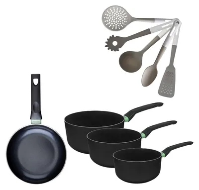 Image de Batterie de cuisine avec 1 poêle 24 cm et 3 casseroles 16/18/20 cm et 5 ustensiles de cuisine Fackelmann Brandao Vario
