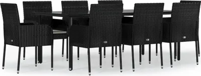 Produktbild von vidaXL 9-tlg. Garten-Essgruppe mit Kissen Schwarz Poly Rattan