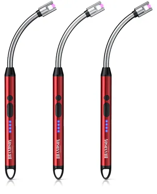 Immagine prodotto di Set di 3 accendini elettrici Brandson ad arco, ricaricabili tramite USB-C, senza fiamma e resistenti al vento, con collo flessibile di 26 cm, indicatore LED di carica, accendini a forma di stelo, 3 pezzi, colore rosso
