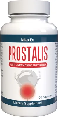 A white bottle of Prostalis dietary supplement with a blue label.