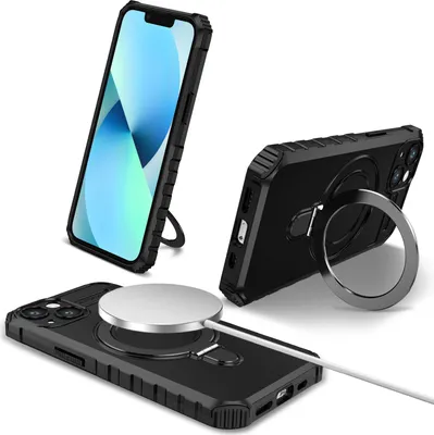 Produktbild von Für iPhone 13 Hülle Magsafe Magnetisch Ring Ständer Schutzhülle, Dual Layer Handyhülle Schwarz
