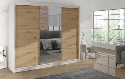 Obrázek produktu pro Šatní skříň DANIELLA 1 - šířka 200 cm, bílá / dub artisan