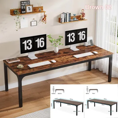 Image de Bureau - Espace de travail - Bureau - Poste de travail à domicile - Bureau d'étude - Largeur : 200 cm - Plateau en bois avec structure métallique