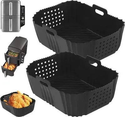 Productafbeelding van Famanu accessoires voor heteluchtfriteuse, 2 stuks - Dubbelgatsontwerp, zwart