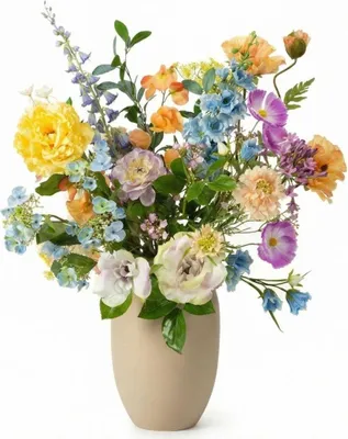 Produktbild von Kunstblumenstrauß 85cm Real Touch Blumen 18 Stiele Pastellfarben Pflegefrei Deko