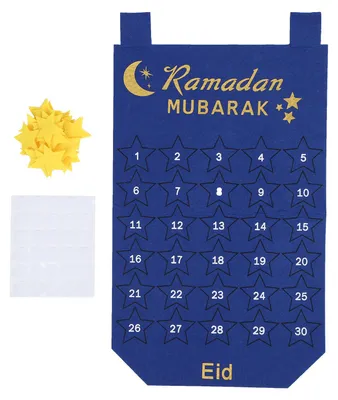 Image de Calendrier de l'Avent « Eid Mubarak » à suspendre, compte à rebours avec affichage de la date, décoration de Ramadan, bleu