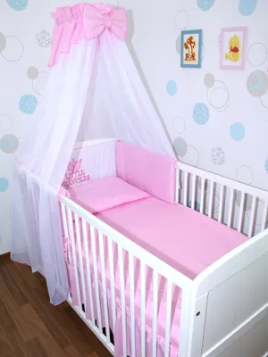 Produktbild von Primawela Baby Bettwäsche Set mit Applikation- 6 teiliges Set mit Chiffon Himmel Bettset Nestchen- 6. Princess - Rosa