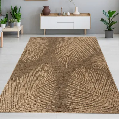 Obrázek produktu pro Stylový koberec do interiéru i exteriéru se vzorem tropických listů v béžovo-hnědé barvě Velikost - 200 x 290 cm