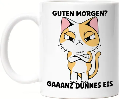 Produktbild von Guten Morgen? Gaaanz Dünnes Eis Tasse Weiß  Morning Langschläfer Schlafmütze Katze Morgenmuffel