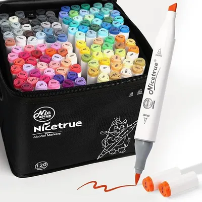 Imagen del producto de Rotuladores de alcohol, juego de 120 colores, con punta de pincel y punta cónica