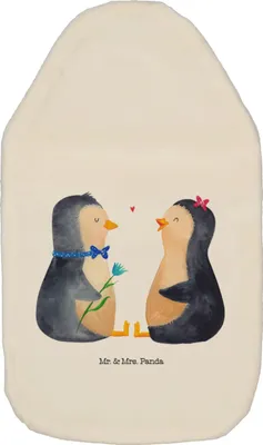 Produktbild von Mr. & Mrs. Panda Wärmflasche Pinguin Pärchen - Weiß - Geschenk, Liebe, Verknallt, Wärmflaschen, naturkautschuk, Hochzeit, Wärmekissen, wärmebeutel, Hochzeitstag