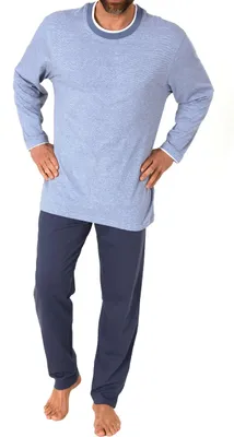 Obrázok produktu pre Pánske pyžamo s dlhými rukávmi v chladnom vzhľade - aj v plusových veľkostiach ; modro-melanžové , 56