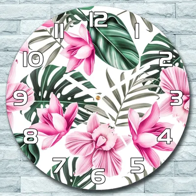 Produktbild von Wanduhr aus Glas Rund fi 30 Blumen und Blätter Quarz Deko Wohnzimmer Büro
