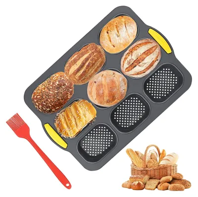 Produktbild von Backform Brötchen Silikon, Baguette Brotbackform mit 9 Löchern, Antihaft Silikonform Backformen, Silikon-backform Blech für Brot, Brötchen(Schwarz