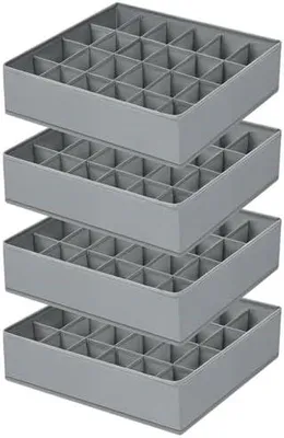 Produktbild von Homsorout Unterwäsche Socken Organizer - 4er Set Schrank Schubladen-Organizer Kleidung, 96 Fächer (4x24), Ordnungssystem Kleiderschrank, Aufbewahrungsbox für Kommode, Krawatten, Grau