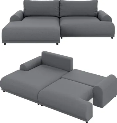 Produktbild von Ecksofa Lounge Schlaffunktion Bettkasten moderne L-Couch Ecke Links Dunkelgrau / 21034