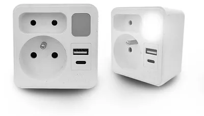 Image de Prise double avec lampe, 1 port USB + 1 port USB-C