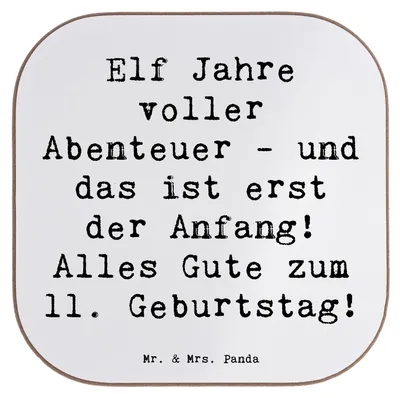 Produktbild von Mr. & Mrs. Panda Untersetzer für Gläser Spruch 11. Geburtstag Abenteuer - Weiß - Geschenk, Tischschoner, Kindergeburtstag, Liebe, Happy Birthday, elfter, Alter, Coaster