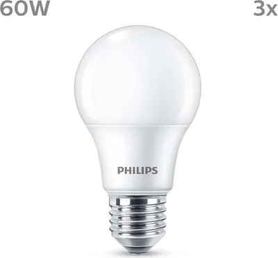 Produktbild von Philips Lampe 60W A60 E27 x3, 8 W, 60 W, E27, 806 lm, 15000 h, Warmweiß