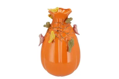 Immagine prodotto di Vaso in Vetroceramica arancione con uccellini, 18 x 28 cm