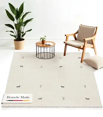 Produktbild von Wollteppich Gabbeh Uni Quadratisch Weiß 120x120 cm | Moderner Teppich für Wohn- und Schlafzimmer