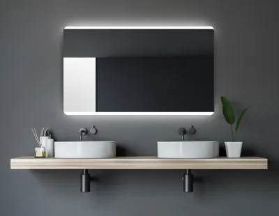 Produktbild von Badspiegel mit Beleuchtung Talos Chic 120 x 70 cm Wandspiegel - hochwertiger Aluminiumrahmen mit Kippschalter - Lichtspiegel mit Lichtfarbe Neutralweiß Badezimmerspiegel
