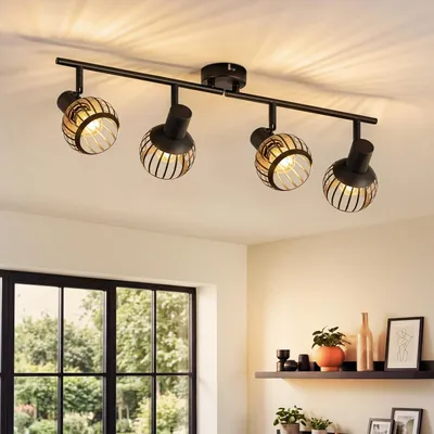 Produktbild von ZMH Deckenstrahler 4 Flammig Schwarz Innen E14 Vintage Deckenspots Schwenkbar 350° Wandspot Retro Metall Käfigform für Schlafzimmer Wohnzimmer flur