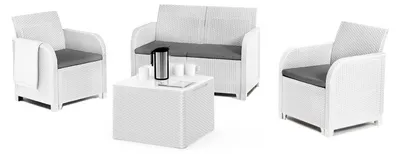 Produktbild von Dmora Outdoor-Set Barrhead Weiß: 3-Sitzer & Tisch