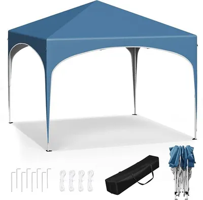 Produktbild von Pavillon Faltbar wasserdichter Faltpavillon Sonnenschutz Event Gazebo Gartenpavillon auf Terrasse Camping Festival mit Halbmonddach Pagodenzelt des Halbkreises aus Oxford Metallrahmen 3x3m Blau