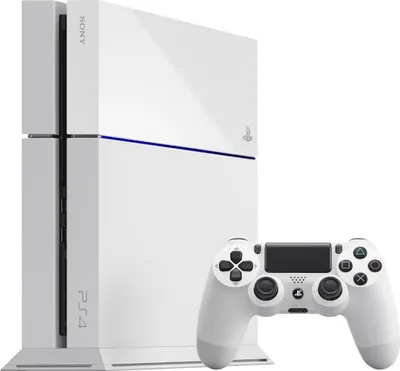 A white PlayStation 4 console and a white controller are displayed against a white background.