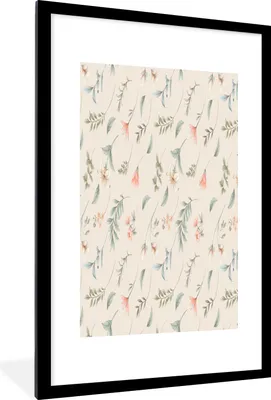 Produktbild von MuchoWow® MuchoWow® Gerahmtes Poster Blumen - Pastell - Muster 60x90 cm - Poster mit zchwarzem Bilderrahmen - Dekoration - Wandposter Wohnzimmer - Hochwertig