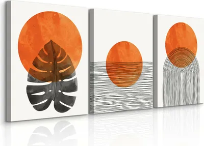 Obrázek produktu pro Sada 3 obrazů na plátně, 30 x 40 cm, ABSTRAKCE, akvarel, kruhy, listy, styl boho
