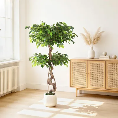 Obrázek produktu pro Umělá rostlina Ficus, výška 120 cm, 868 listů, 14 větví, bílý květináč