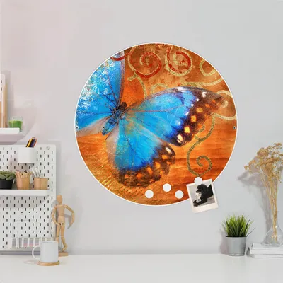 Produktbild von Design Stahlmagnettafel Weiß Rund 47cm Schmetterling