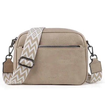 Produktbild von Umhängetasche Damen Handy Schultertasche, Kunstleder Crossbody Umhängetasche Drei Reißverschlussfächern mit Verstellbar Abnehmbar Schultergurt