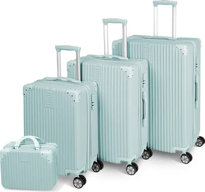 Produktbild von Mulisoft Gepäcksets 4 Teilig Kofferset mit Beautycase ABS Koffer Trolleys Hartschalenkoffer Reisekoffer mit 4 Rollen, Kofferset-XL-L-M-Kosmetikkoffer, Grün