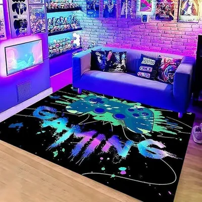 Produktbild von Gaming Teppich 160 x 200 cm Rutschfest Waschbar Kunstwolle Graffiti Design