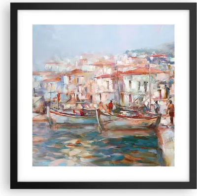 Produktbild von Gerahmtes Poster - Schwarzer Rahmen - Insel Boote Hafen - 40x40 cm - Wand Bild - Wanddeko - Wandbilder - Kunstposter - Wandposter - Bilderrahmen - Bilder - Kunstdruck - P2BAC40x40-4852