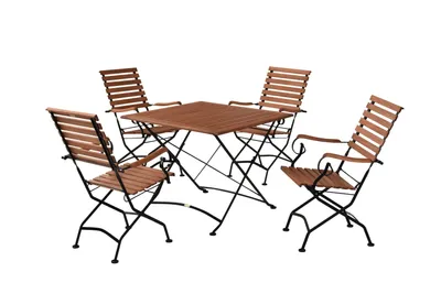 Produktbild von Merxx Gartenmöbelset Schlossgarten 5tlg., 4 Klappsessel, 1 Klapptisch 90 x 90 cm - Flachstahl/Eukalyptus