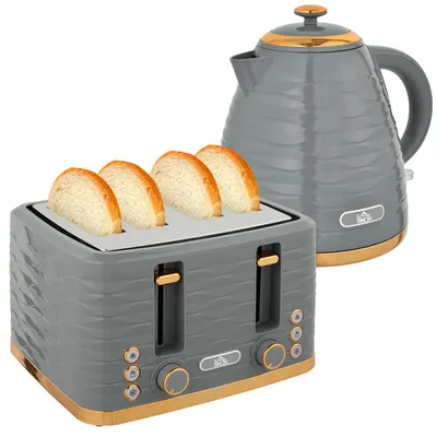 Produktbild von HOMCOM Wasserkocher Toaster Set mit 1,7L Wasserkocher, 4 Scheiben Toaster Grau