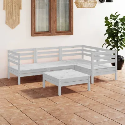 Produktbild von 5-tlg. Garten-Lounge-Set Massivholz Kiefer Weiß
