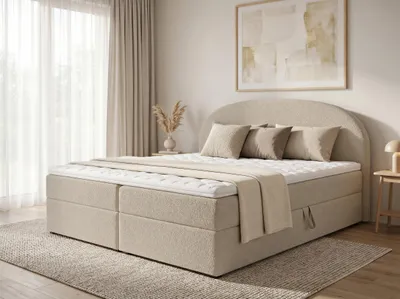 Produktbild von Boxspringbett Cloud mit 2 Bettkästen, Doppelbett mit Bonell-Matratze und Topper, Polsterbett in weichem Bouclé-Stoff, Bett, Bettgestell für Schlafzimmer (Beige (Coral 65), 160 x 200 cm)