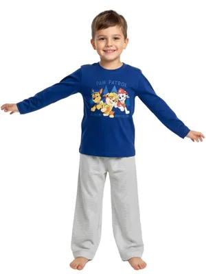 Produktbild von Paw Patrol Schlafanzug für Jungen - Adventure Bay Kinder Pyjama Set Langarm Oberteil mit Hose Blau/Grau 98-104