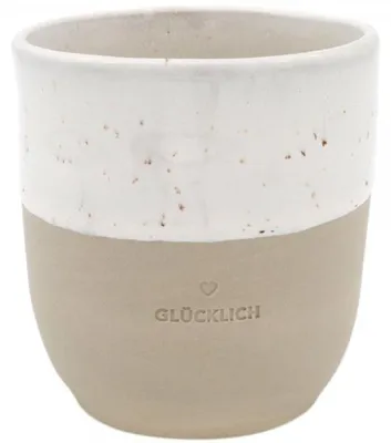 Produktbild von Eulenschnitt Becher Glücklich Steingut, spülmaschinenfest, 350 ml, Ø 8,5 cm, H 9,5 cm