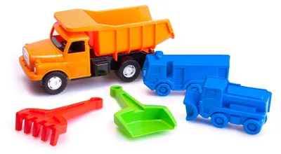Obrázek produktu pro Auto Tatra 148 sklápěč oranžová plast 30cm + formičky 2ks,lopatka,hrabičky v síťce 12m+
