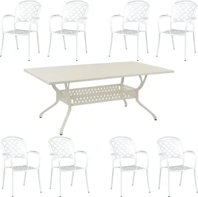 Produktbild von Inko 9-teilige Sitzgruppe Alu-Guss weiß Tisch 215x107x74 cm cm mit 8 Sesseln