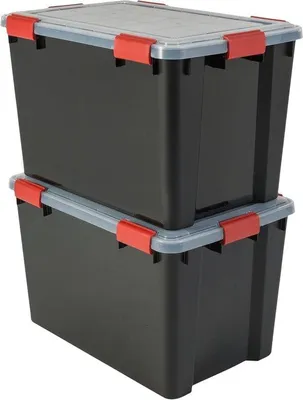 Image de Boîtes de rangement hermétiques noires, 70 L, empilables