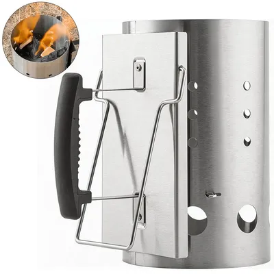 Produktbild von Holzkohle Anzündkamin Edelstahl, Grillanzünder für BBQ & Camping, hitzebeständig, schnell Anzünden, tragbar mit Griff, Grill Zubehör