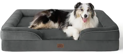 Produktbild von Orthopädisches Hundebett 106x80 cm Dunkelgrau Ergonomisches Hundesofa mit Kistenschaum für große Hunde, waschbar, rutschfest