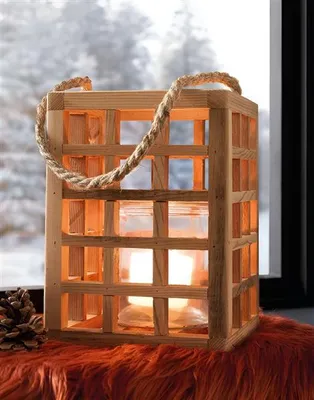 Produktbild von Windlicht "Wood" aus recyceltem Holz & Glas, 24 cm hoch, Hängewindlicht, Laterne